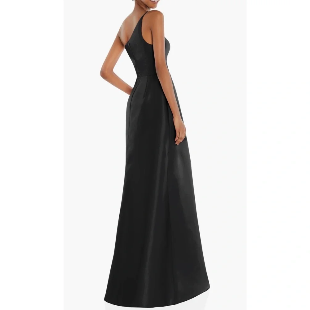NEW Alfred Sung D831 One Shoulder Draped Front Satin Gown Black size 2